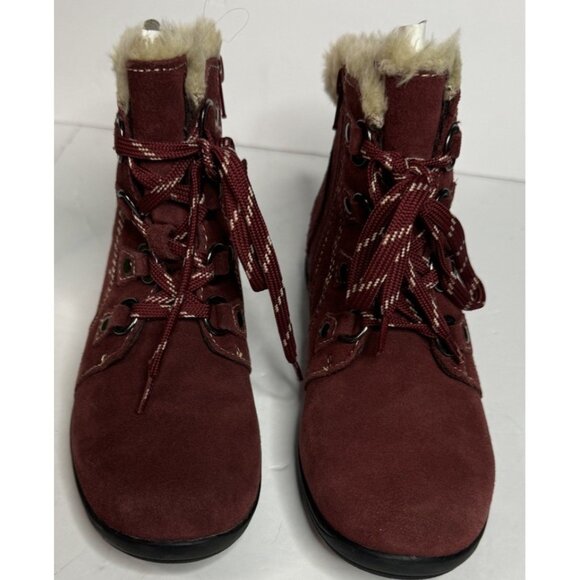 Earth Origins Womens Crowley Ankle Boots Water Repellant Suede Faux Fur Merlot 7 - Picture 3 of 14